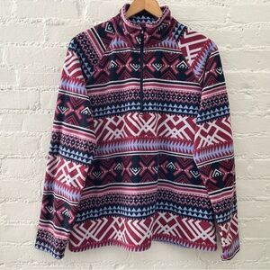 Eddie Bauer Colorful Nordic Print Ultra Soft Fleece Quarter Zip Pullover Outdoor